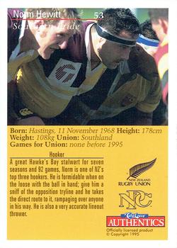 1995 Card Crazy Authentics Rugby Union NPC Superstars #53 Norm Hewitt Back